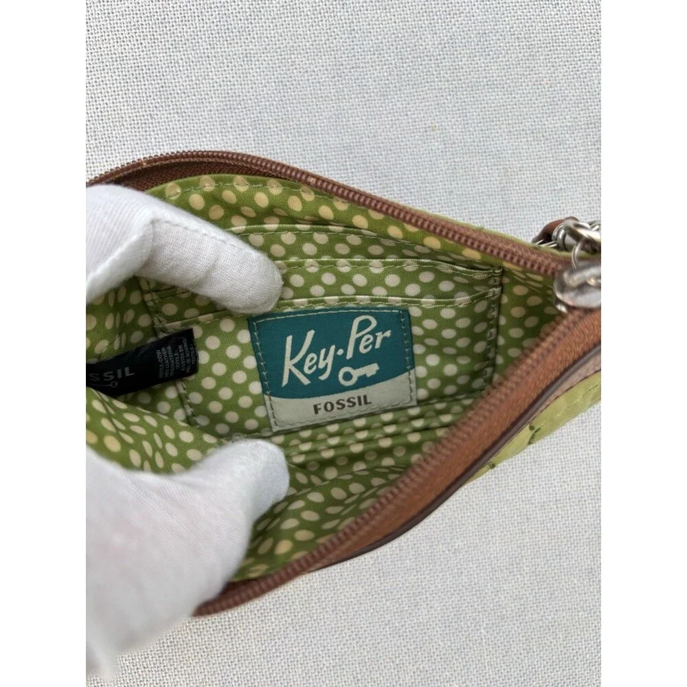 Fossil Keyper Zip Around Green Quilted And Leather Wallet